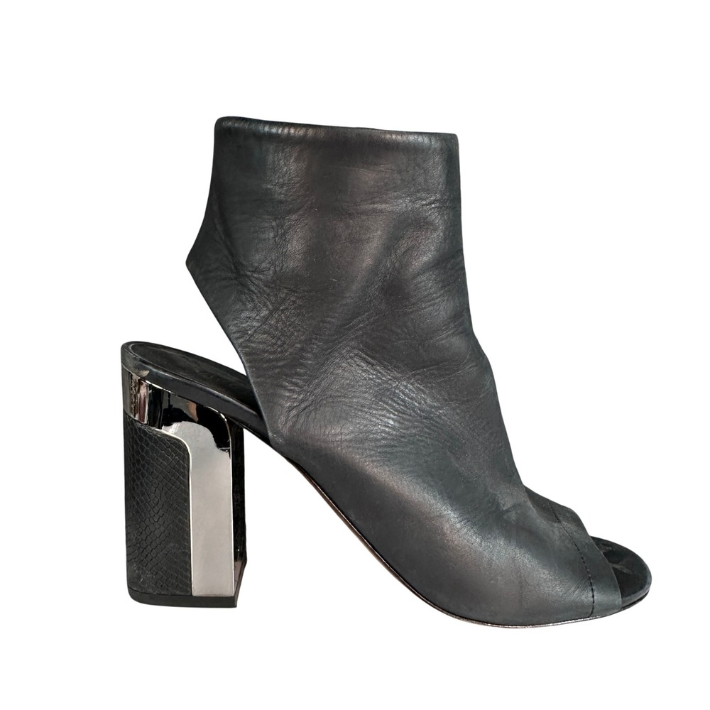 Vince Black Leather Open Toe Ankle Boots Architectural Block Heel Size 9M